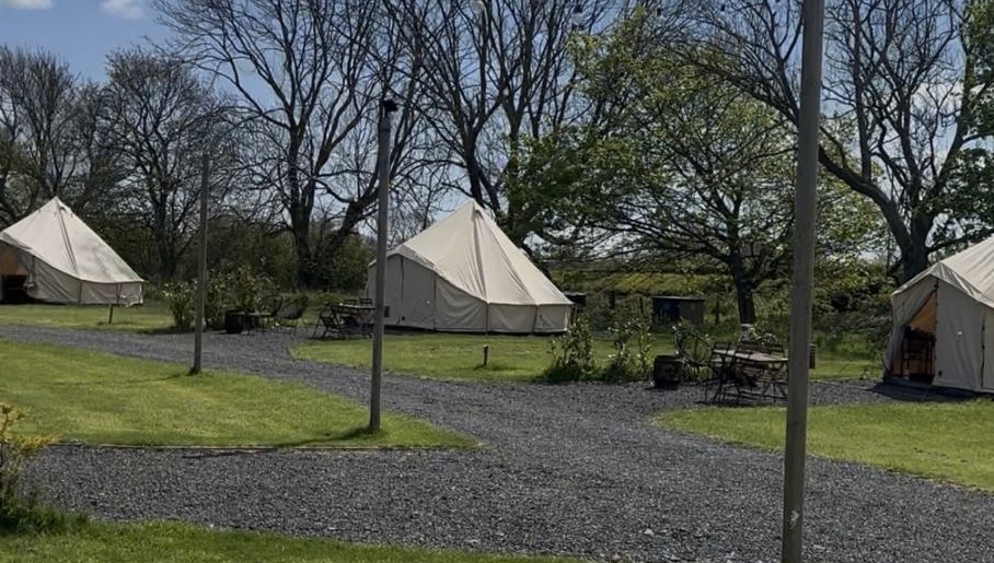 Bell tents on the glamping field at Coast and Castles campsite, Northumberland